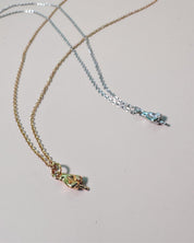 two charm necklaces with middle finger in gold and silver