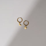 Star & Moon Charm Huggie Earrings