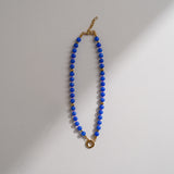 Blue Agate & Neon Pink Carabiner Bead Necklace