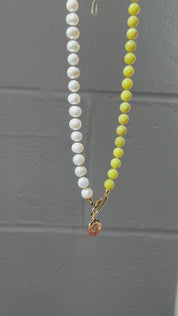 Olive Jade + Pearl Carabiner Necklace