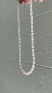 Rose Quartz Rondelle Gemstone Beaded Necklace